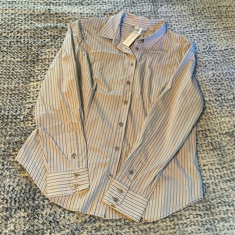 🆕 NWT Striped Gray Button Down with metallic threads